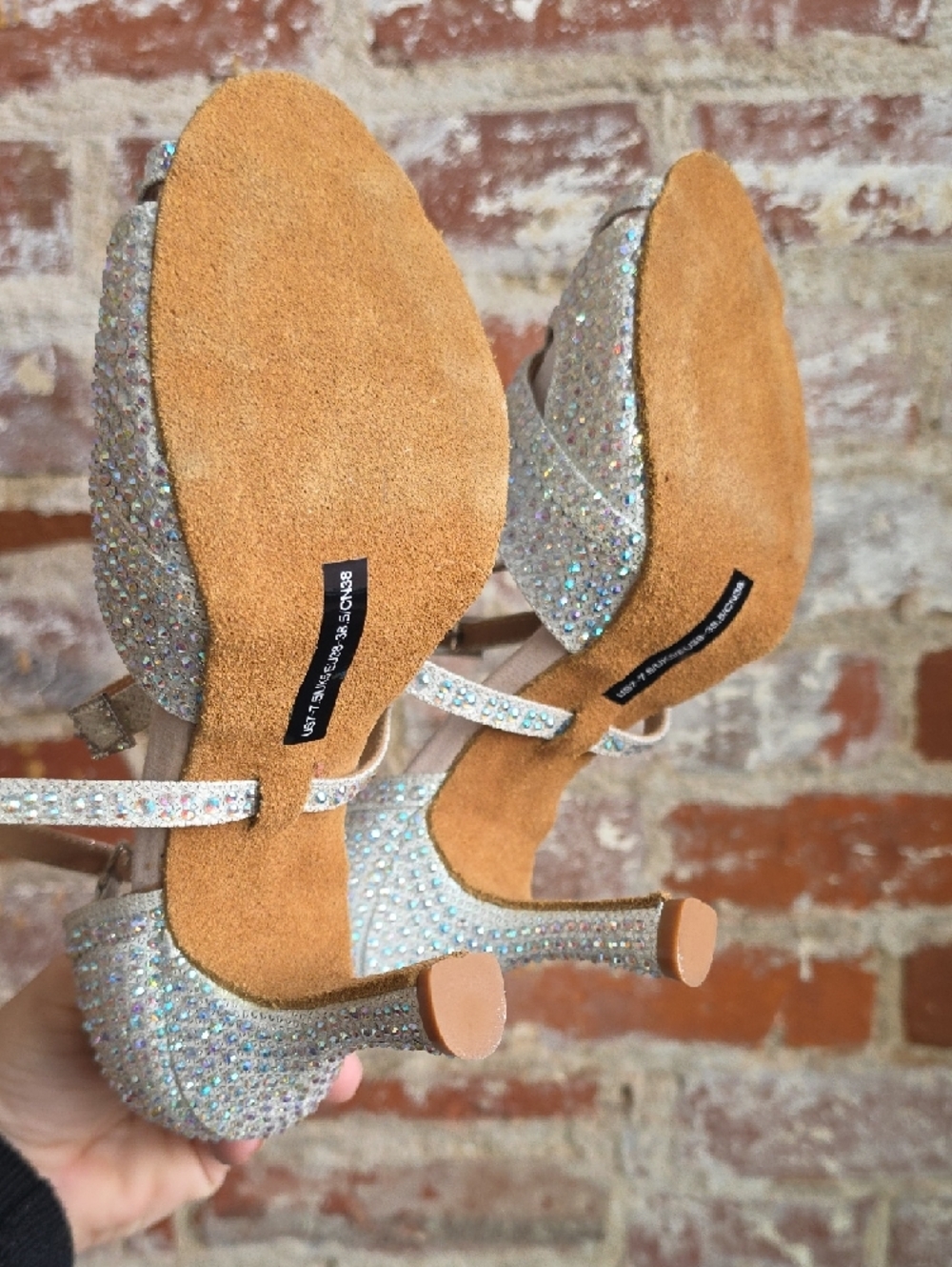Sparkling Champagne Rhinestone Strappy Dance Heels - Picture 4 of 6